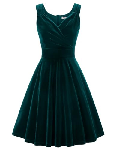 1950s Velvet Swing Dress - V-Neck Sleeveless