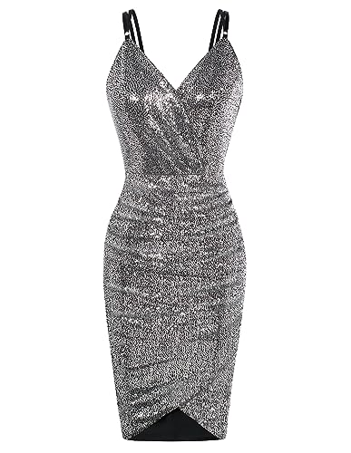 Silver Black Sequin V-Neck Mini Dress