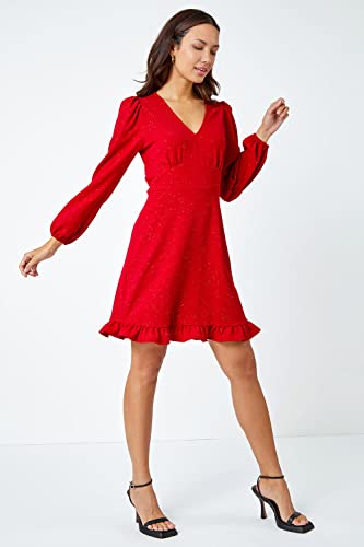 Red Glitter Frill Hem Dress - Size 14