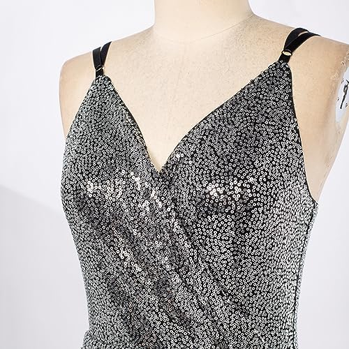 Silver Black Sequin V-Neck Mini Dress