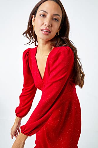 Red Glitter Frill Hem Dress - Size 14