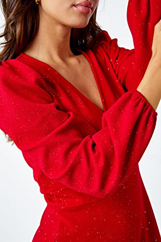 Red Glitter Frill Hem Dress - Size 14