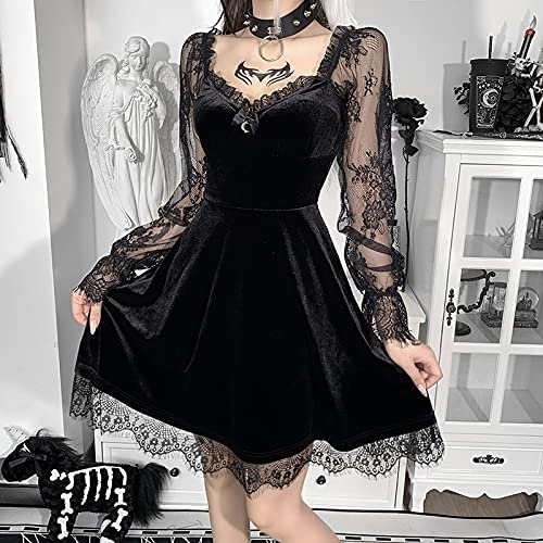 Gothic Moon Print Black Mini Dress - Vintage/Retro