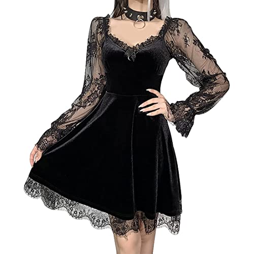 Gothic Moon Print Black Mini Dress - Vintage/Retro