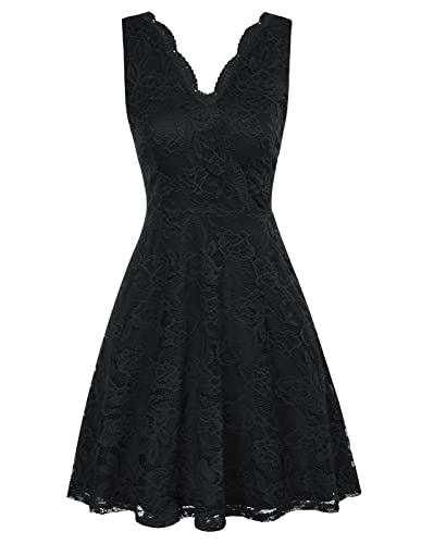 Black Lace Midi A-Line Retro Dress - XL