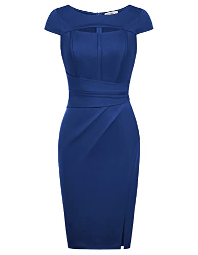 Vintage Blue Slim Bodycon Dress for Women