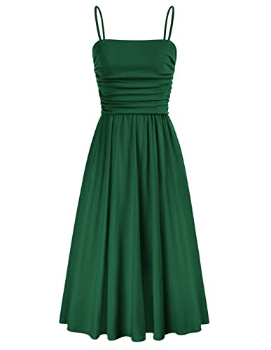 Vintage Sleeveless A-line Flared Retro Dress - Dark Green