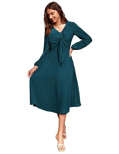 Vintage Women's A-Line Bow-Knot Dress: V-Neck Retro Prom Party