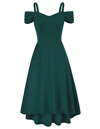 Retro V-Neck A-line Swing Dress, Dark Green