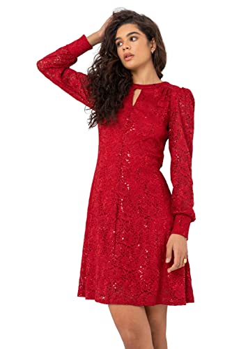 Red Lace Sparkle Swing Dress - Size 12