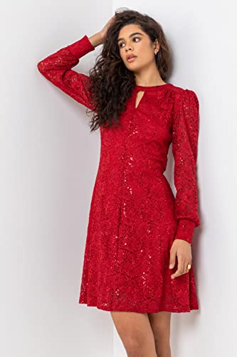 Red Lace Sparkle Swing Dress - Size 12