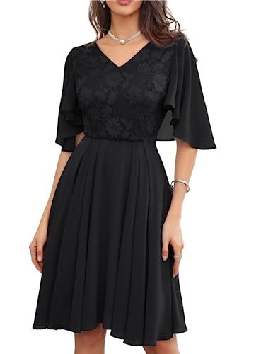 Black Plus Size A-Line Dress with Bell Sleeves