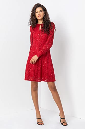 Red Lace Sparkle Swing Dress - Size 12