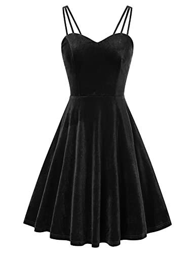 1950s Women's Velvet V-Neck Cocktail Dress Black
