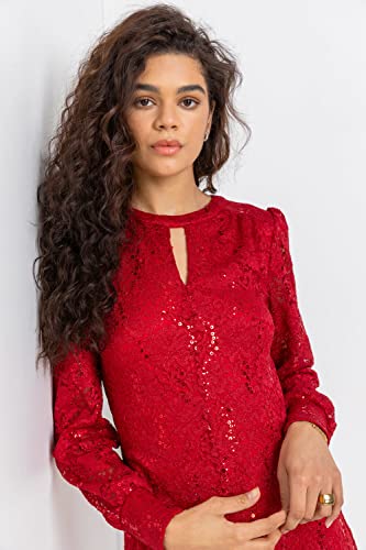 Red Lace Sparkle Swing Dress - Size 12