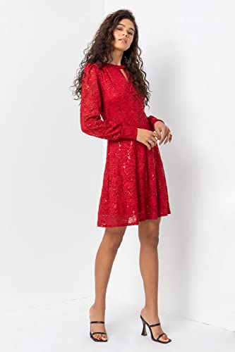 Red Lace Sparkle Swing Dress - Size 12