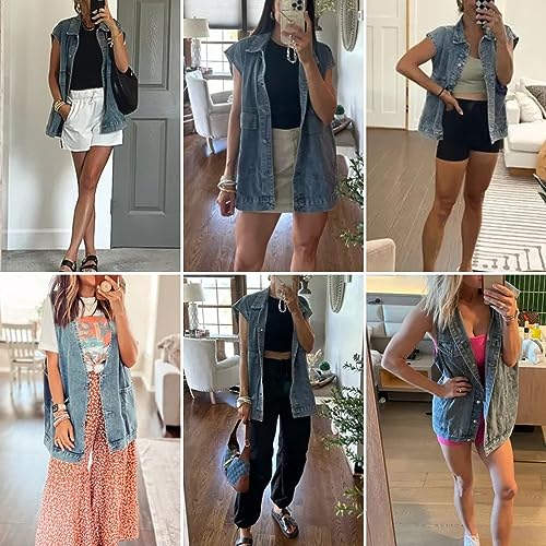 Women's Oversized Denim Jean Vest in Vintage Style