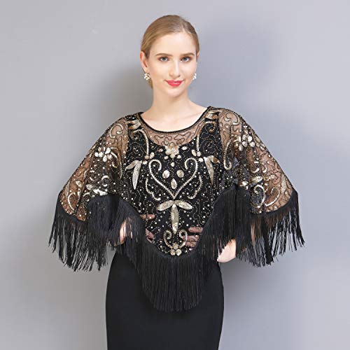 Vintage 1920s Sequin Beaded Evening Cape for Gatsby Party
