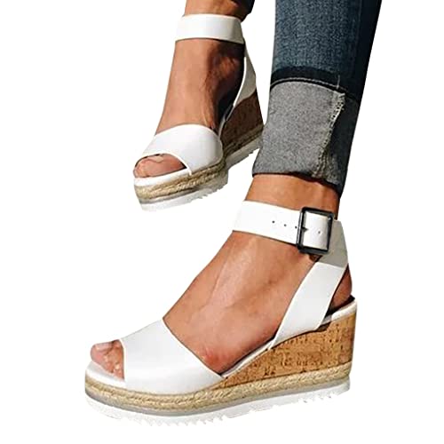 Retro Roman Platform Sandals - Women's Wedges (H-White)