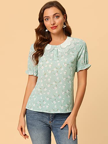 Floral Vintage Ruffled Short Sleeve Blouse (X-Large)