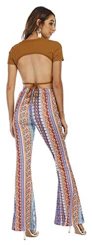 Vintage Women's Print Bell Bottom Flare Palazzo Pants