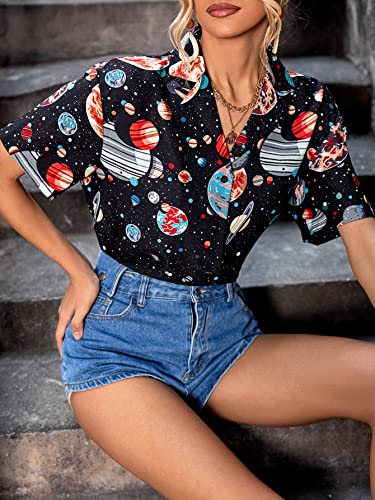 Vintage V Neck Retro Blouse Print