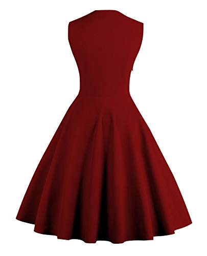 Vintage Polka Dot Rockabilly A-Line Dress - Wine Red