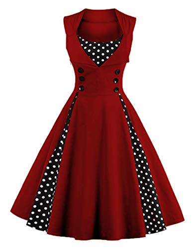 Vintage Polka Dot Rockabilly A-Line Dress - Wine Red