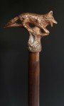 Antique Brass Wolf Head Cane with Wooden Handle