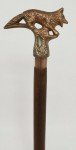 Antique Brass Wolf Head Cane with Wooden Handle