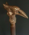 Antique Brass Wolf Head Cane with Wooden Handle