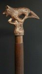 Antique Brass Wolf Head Cane with Wooden Handle