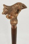 Antique Brass Wolf Head Cane with Wooden Handle
