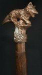 Antique Brass Wolf Head Cane with Wooden Handle