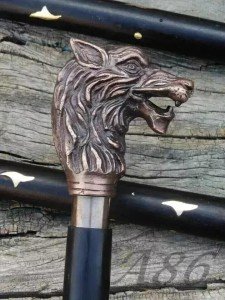 Wolf Head Walking Stick with Antique Brass Handle
