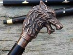 Wolf Head Walking Stick with Antique Brass Handle