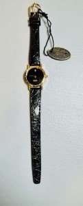 Vintage Ladies Watch with Diamond Chip - Black Band