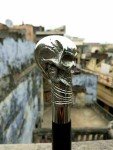 Antique Brass Skull Handle Walking Cane