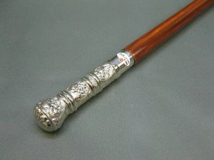 Antique Victorian Wooden Walking Stick with Brass Handle