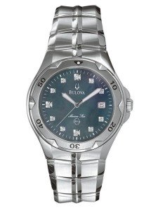 Vintage Bulova Marine Star Black Watch with Diamonds