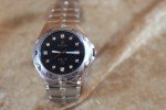 Vintage Bulova Marine Star Black Watch with Diamonds