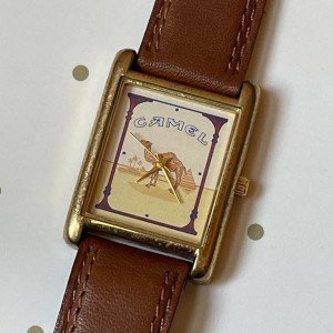 Vintage Gold Tone Camel Watch with Brown Leather Band