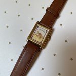Vintage Gold Tone Camel Watch with Brown Leather Band