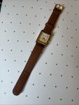 Vintage Gold Tone Camel Watch with Brown Leather Band