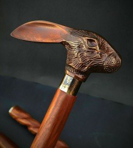 Vintage Victorian Rabbit Head Walking Cane Stick