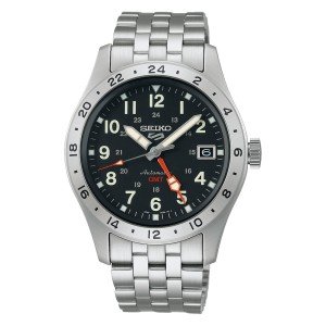 Seiko 5 Sports GMT Black Dial Steel Watch