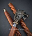 Wolf Head Handle Wooden Walking Stick - Vintage Gift