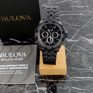Bulova Men's Crystal Octava Quartz Watch - Silver & Black