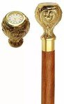 Vintage Brass Clock Handle Wooden Walking Stick Cane