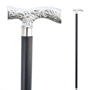 Antique Wooden Walking Cane with Brass Handle